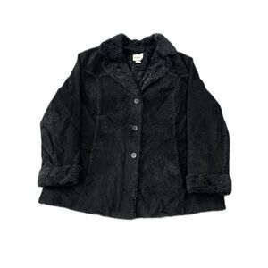 EUC St. Johns Bay Vintage Black Leather Jacket with Faux Sheepskin and Acrylic